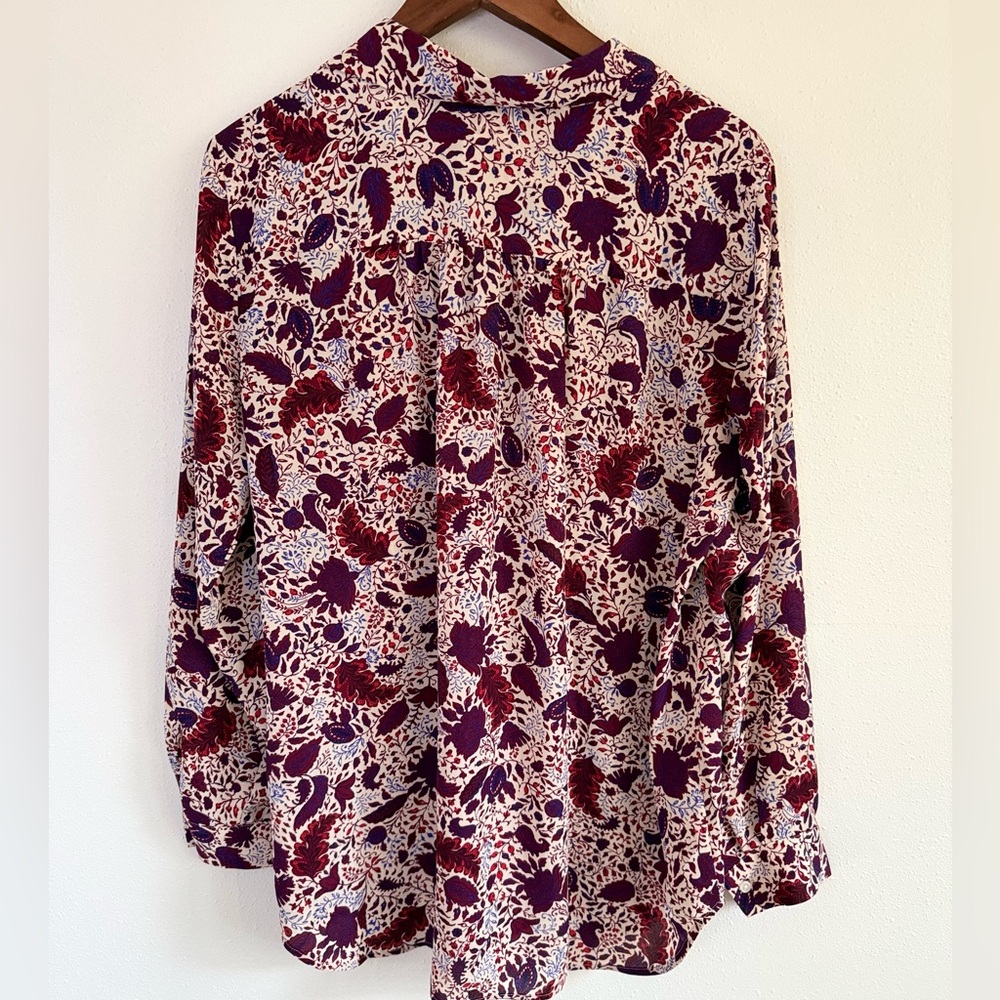 Ann Taylor Paisley Pullover Blouse Size Large Burgundy Navy Boho - Picture 5 of 8